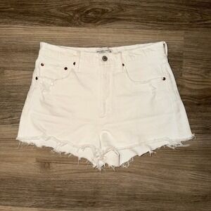 Abercrombie & Fitch The Mom Shorts High Rise White Denim Raw Hem Size 10